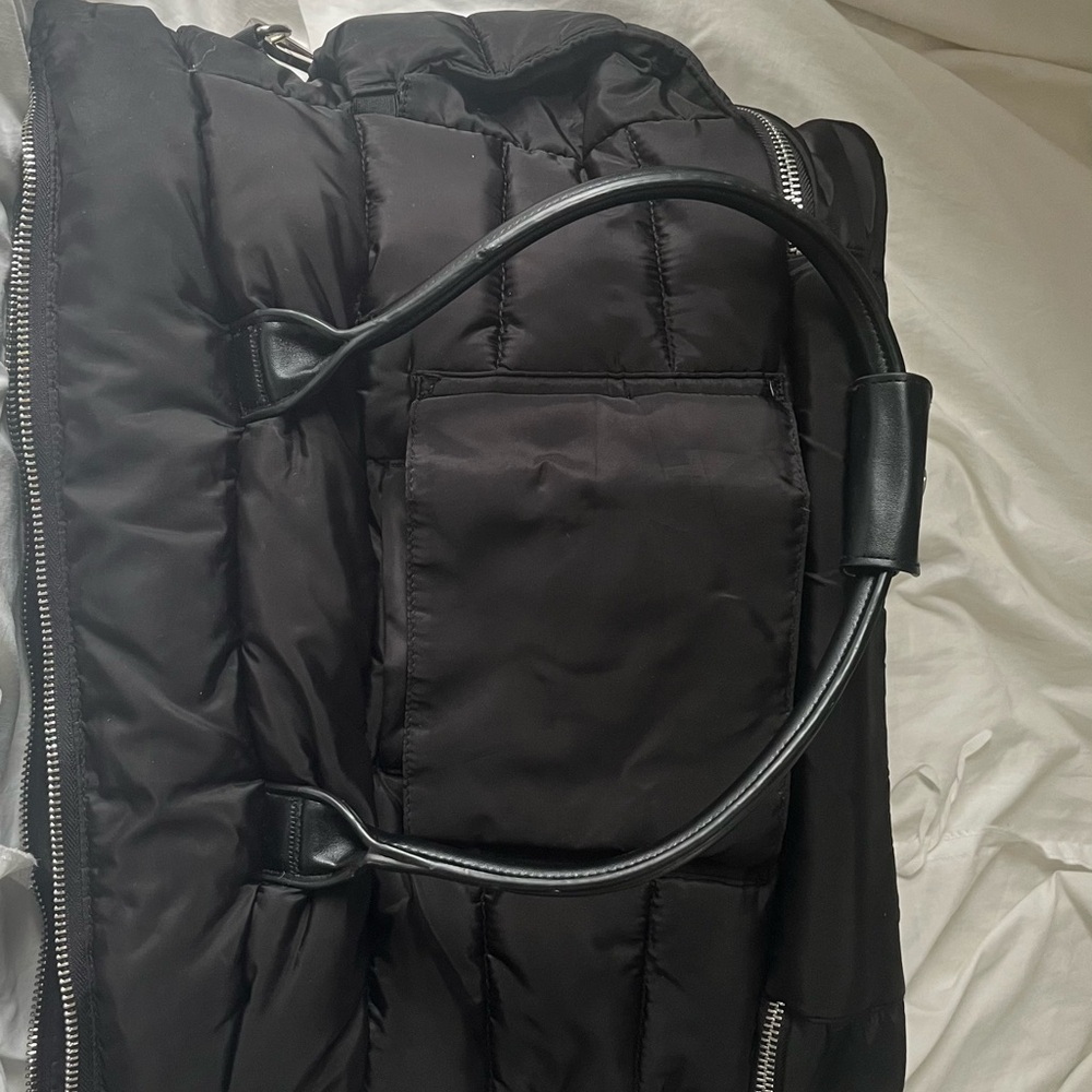 Black Weekender Carry On Travel Puffy Nylon Quilted Carry All Tote Bag